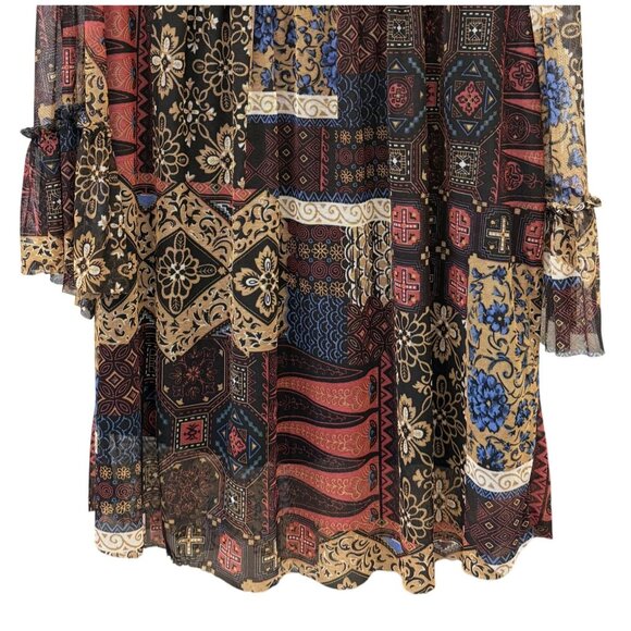 Zoey & Leelo Womens 2X Boho Patchwork Print Sheer Overlay Blouse Lightweight - Picture 3 of 6